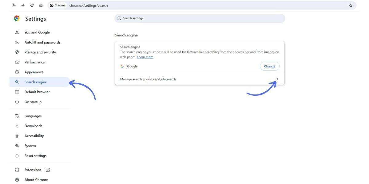 Google Chrome Search Engine Settings
