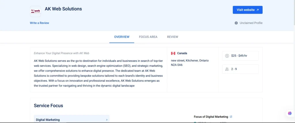 "AK Web Solutions profile showing the company’s services in web design, search engine optimization (SEO), and digital marketing. The image highlights AK Web Solutions as a trusted partner for businesses looking to improve their digital presence, with a focus on providing bespoke solutions tailored to each brand’s identity and goals."