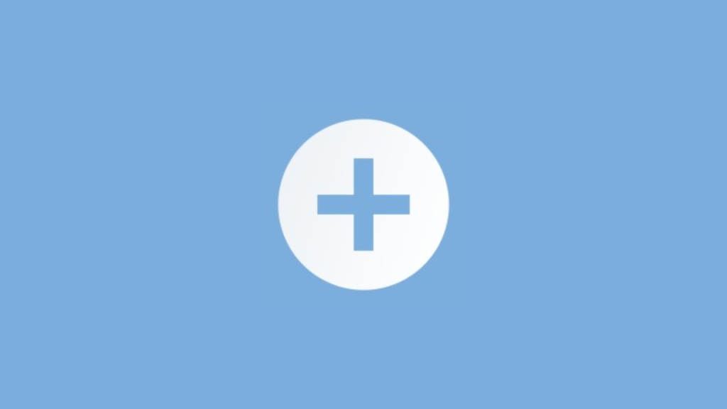 Simple medical or add icon featuring a white circle with a bold blue plus sign in the center, set against a light blue background—commonly used for healthcare apps, user interface elements, or emergency service branding.