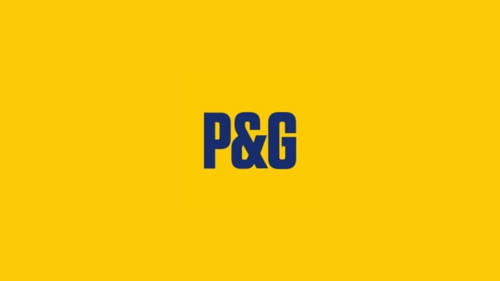 "P&G logo in bold navy font on a bright yellow background – branding of Procter & Gamble"