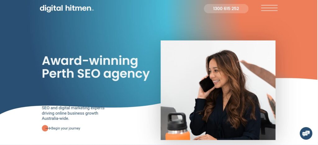 Digital Hitmen’s homepage promoting their award-winning Perth SEO agency, with a focus on digital marketing strategies that drive online business growth in Australia.