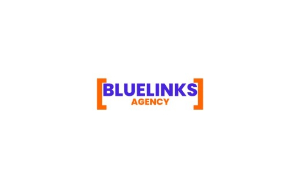 "Bluelinks Agency logo featuring bold blue text 'BLUELINKS' enclosed in orange square brackets, with the word 'AGENCY' written in uppercase orange letters underneath, symbolizing a modern and dynamic digital marketing company."