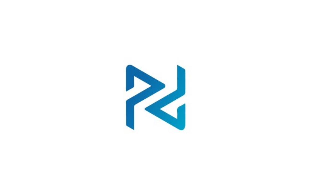 "Abstract blue geometric logo with mirrored arrow-like shapes forming the letters 'P' and 'Z', symbolizing forward movement, innovation, and digital connectivity."