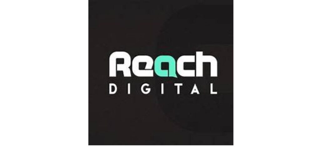 Modern black and teal logo of Reach Digital, a Hamilton-based digital marketing agency specializing in SEO, SEM, and paid advertising.