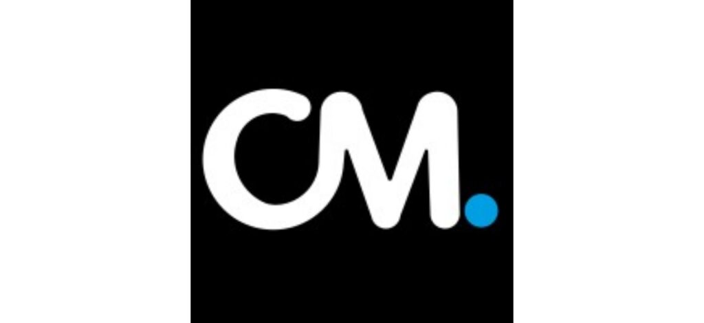 Minimal black logo with bold white “CM.” text and a blue dot, representing CodeMasters Agency, a creative firm offering website and marketing solutions in Hamilton.