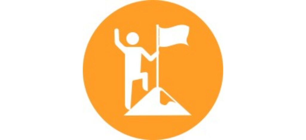 Trailblazer Mastery logo featuring a white silhouette of a person planting a flag on a peak, inside an orange circle, symbolizing leadership in B2B LinkedIn marketing.