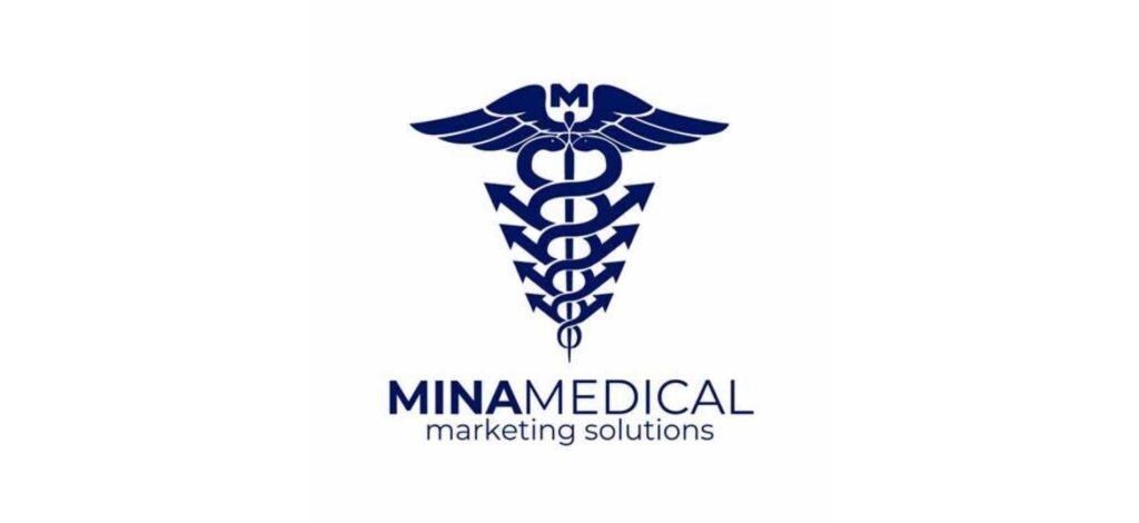 MINA Medical Marketing logo with a stylized medical caduceus symbol, representing a Canadian agency specializing in healthcare marketing solutions.