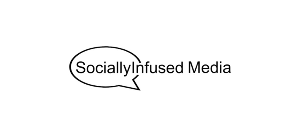 "SociallyInfused Media logo inside a speech bubble outline, reflecting creative marketing and communication services in Hamilton."