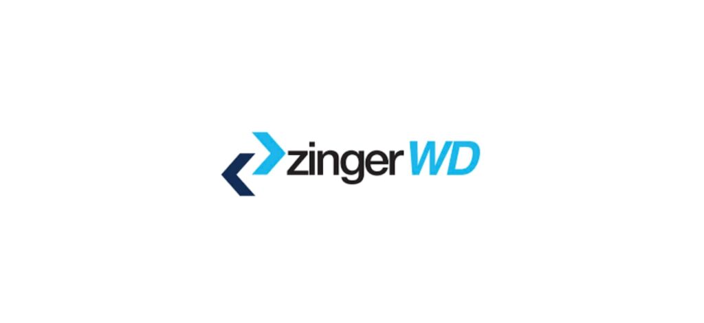 "Zinger Web Design logo with blue arrow icons and minimalist font, representing website design and SEO services in Hamilton."