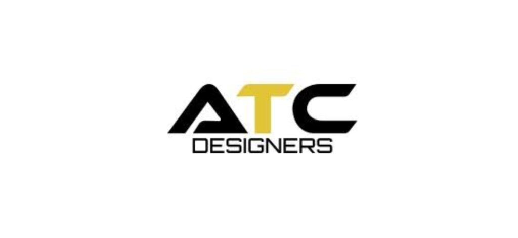 "A.T.C. Designers logo in bold black and yellow text, representing a Hamilton-based web design and SEO company."