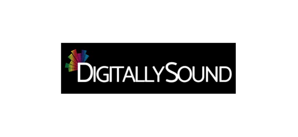 "Digitally Sound logo featuring colorful sound wave graphics on a black background, highlighting creative digital marketing services in Ontario."