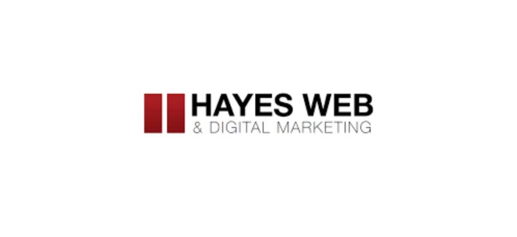 "Hayes Web & Digital Marketing logo featuring bold black typography and two red vertical bars, representing a trusted Hamilton-based SEO and web design agency."