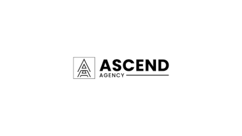 Ascend Agency logo in clean black font with a geometric "A" icon, representing a modern PR and digital marketing agency offering guaranteed media placements, serving clients in Hamilton and globally.