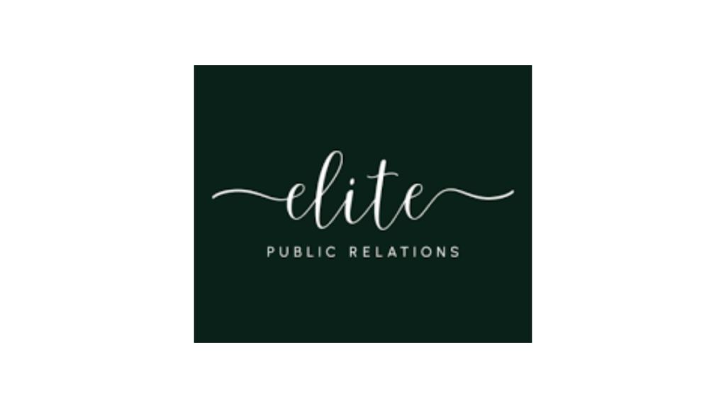 Elite Public Relations logo with elegant cursive white text on a dark green background, representing a luxury-focused PR agency known for media outreach, brand image, and event publicity in Canada.