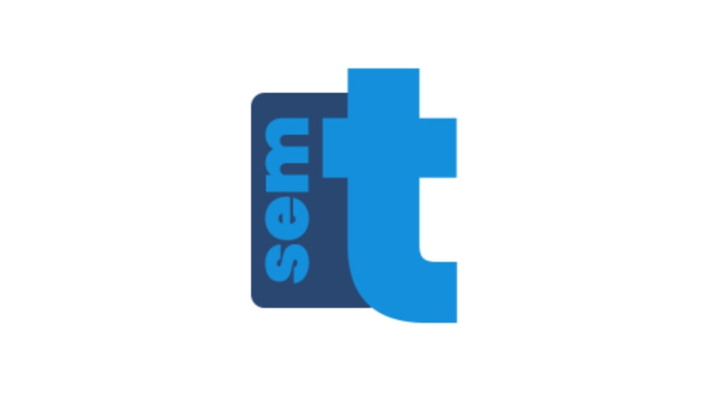 "Blue and navy logo featuring a large lowercase 't' with the word 'sem' written vertically inside a dark blue rounded rectangle, representing a digital marketing or tech-related brand identity."