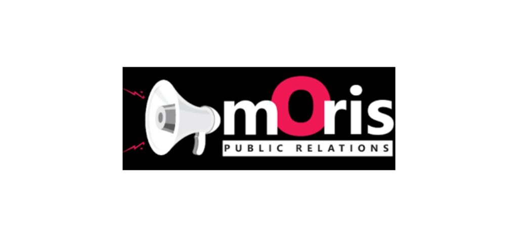 "Moris Public Relations logo featuring a megaphone icon and bold text, highlighting a PR and marketing agency in Hamilton"