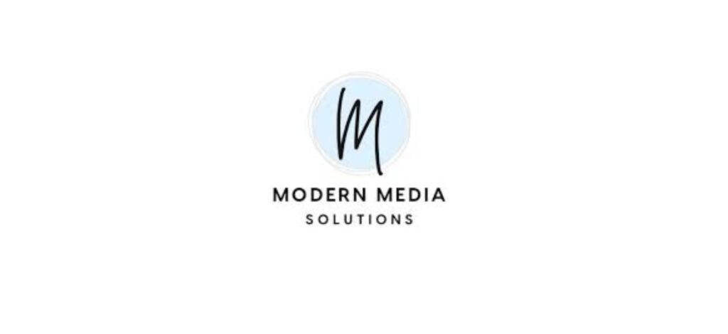 "Modern Media Solutions logo with handwritten 'M' inside a light blue circle, representing a digital marketing agency in Hamilton"
