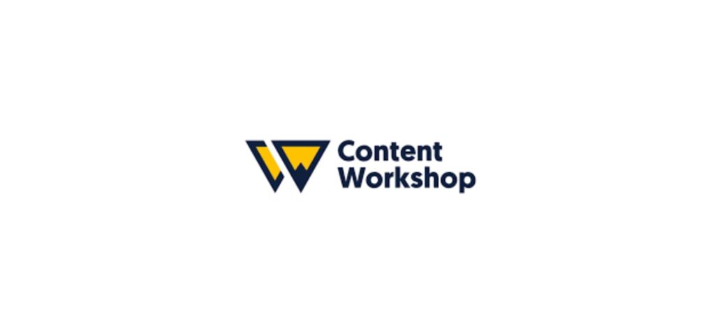 Content Workshop logo showing a yellow and navy stylized “W” icon next to the agency name in bold text, representing strategy-focused content solutions.