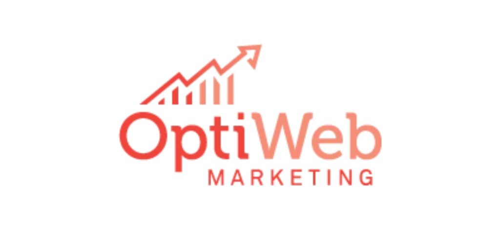 OptiWeb Marketing logo with a rising graph and red gradient text, illustrating their focus on growth-driven SEO and web marketing services.