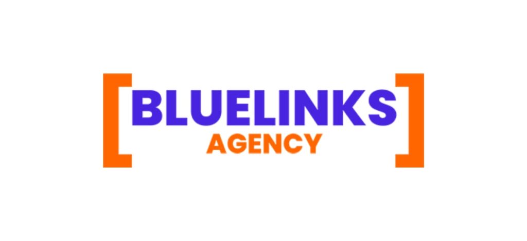 "Bluelinks Agency logo featuring bold purple and orange typography, a digital marketing agency based in Hamilton."
