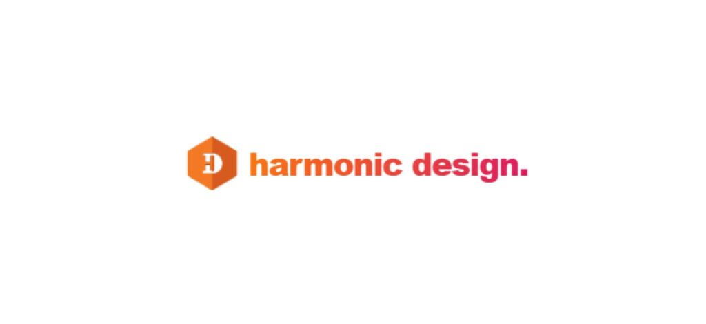 "Harmonic Design logo in gradient orange and pink with hexagonal icon, reflecting creative web design services in Hamilton."