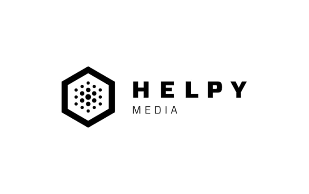 "HELPY Media logo with a black hexagon enclosing a dotted pattern next to bold uppercase black text reading 'HELPY MEDIA.'"