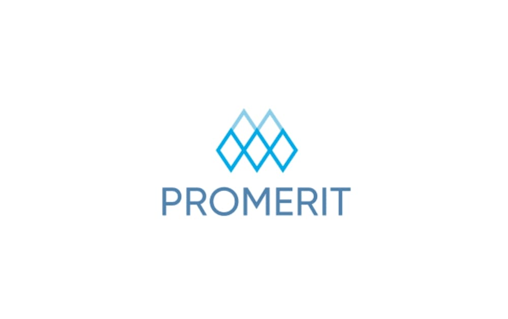 "ProMerit logo showing a gradient blue diamond-shaped icon above the brand name in clean blue capital letters."