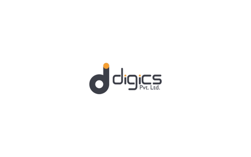 Modern and minimalistic "Digics Pvt. Ltd." logo featuring a stylized lowercase "d" with an orange dot, and clean typography in dark gray and orange on a white background.