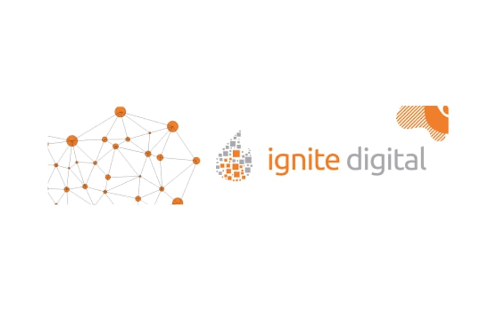 “Ignite Digital logo featuring orange tech network graphic – established SEO and PPC agency in Quebec City, Canada”