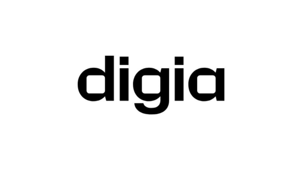 "Digia company logo with clean, bold black text—showcasing a minimalist tech branding for a Canadian software and web development agency."