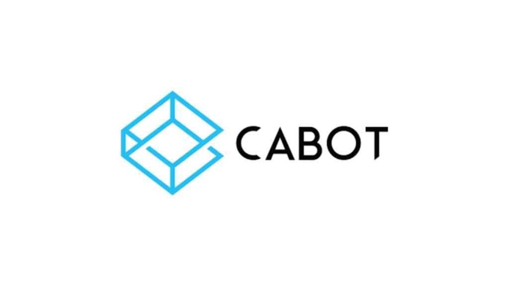 "Cabot Technology Solutions logo with a geometric cube in light blue, symbolizing software architecture and innovative web development."