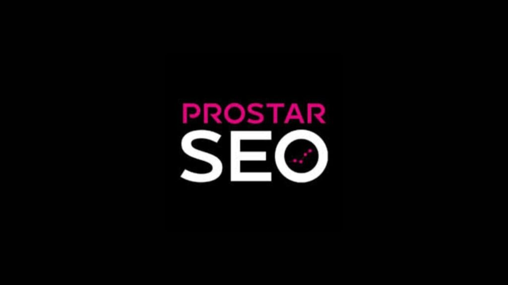 ProStar SEO logo on a black background, with "ProStar" in bright pink and "SEO" in bold white capital letters, featuring a dotted chart line inside the “O.”