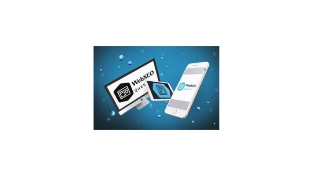 WebSEO Québec logo showing a desktop, tablet, and smartphone screen on a blue gradient background, each displaying the agency’s branding.