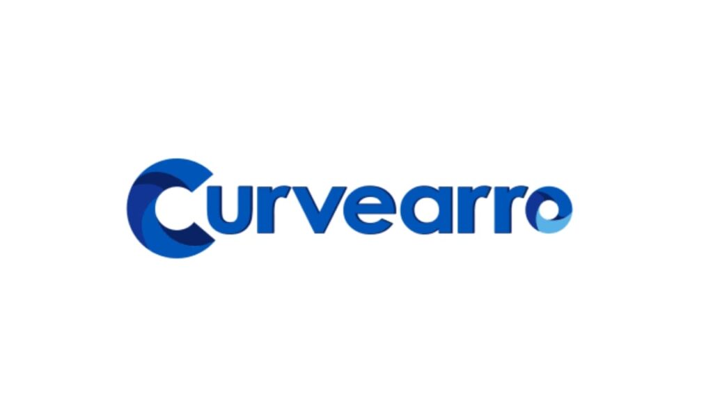 Curvearro logo in bold blue gradient typography with a stylized "C" and circular arrow graphic inside the last letter “o.”