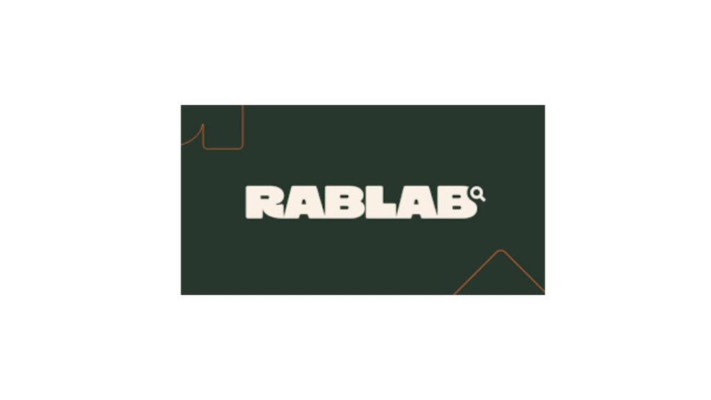 Dark green logo for Rablab with bold, cream-colored uppercase text and a small magnifying glass icon forming the letter “Q” at the end.