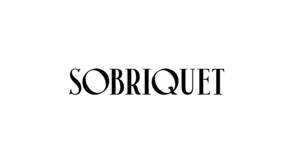 Simple black serif logo of Sobriquet, showcasing elegance and editorial-style branding in all uppercase letters.