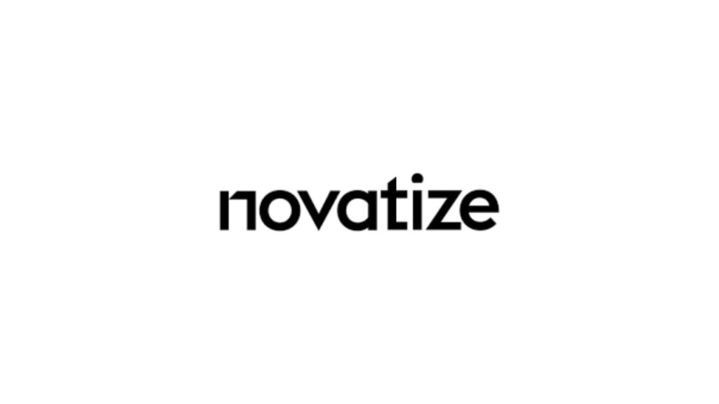 Minimalist black logo of Novatize with modern lowercase typography, emphasizing sleek branding and digital sophistication.