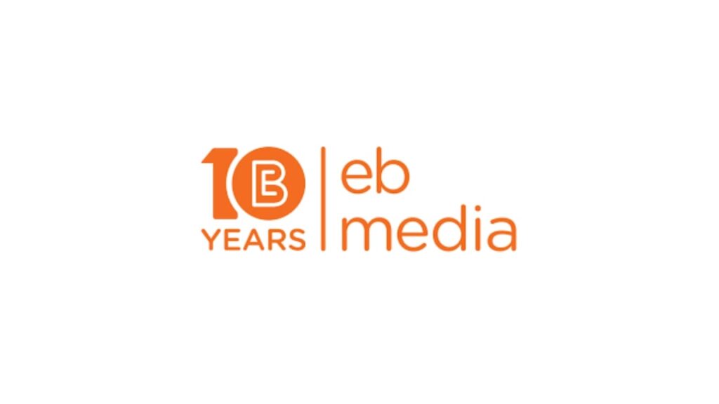 "EB Media logo in orange with '10 Years' badge, reflecting a decade of experience in web design and digital marketing in Hamilton."