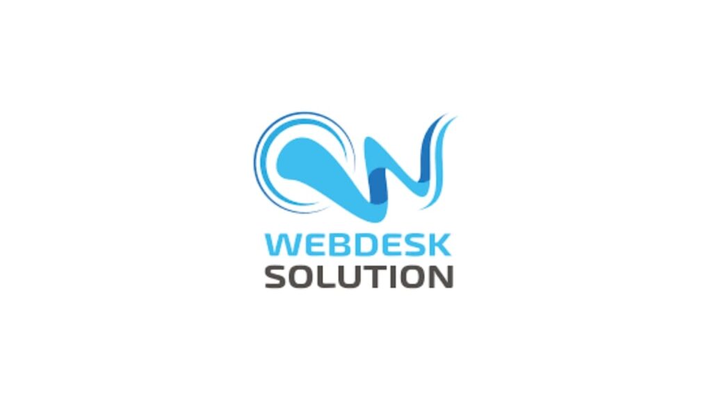 "WebDesk Solution logo featuring fluid blue curves forming a stylized W, symbolizing digital creativity and custom website development."