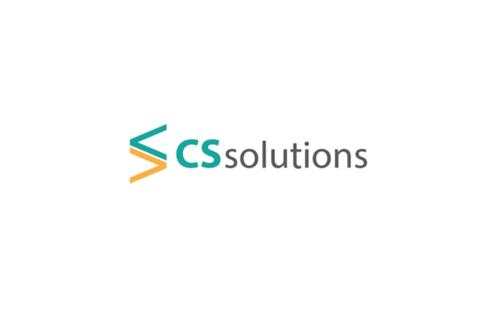 "CS Solutions logo featuring clean geometric lines in teal and orange, symbolizing an IT and digital marketing agency focused on custom web development."