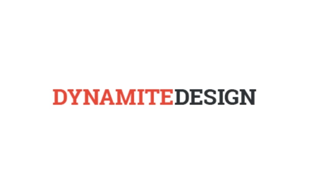 "Dynamite Design agency logo with bold red and black typography, representing a creative branding and digital marketing firm in Winnipeg, Canada."
