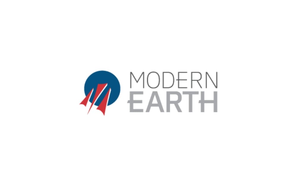 "Modern Earth logo featuring stylized red triangular elements within a blue circle, representing a professional digital marketing and web design agency in Winnipeg."