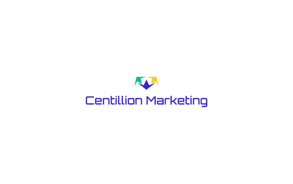 Logo featuring the words “Centillion Marketing” in modern purple font with a colorful abstract arrow icon above — representing a Winnipeg SEO and content marketing agency.
