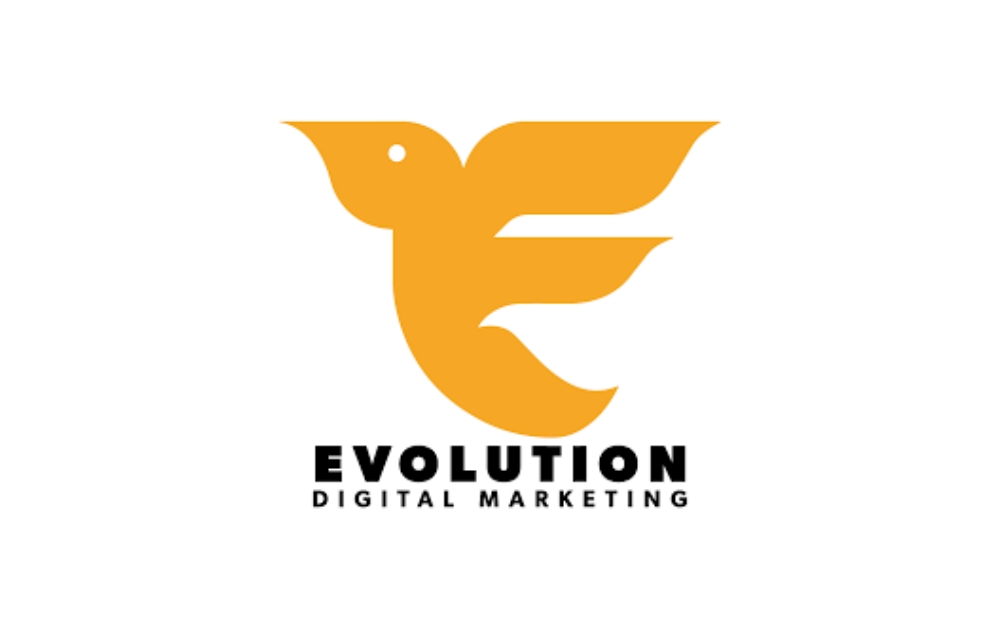 Yellow bird-shaped logo with bold text reading “Evolution Digital Marketing” — symbolizing a creative content marketing agency based in Winnipeg.