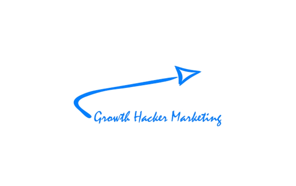 Simple white background with a blue arrow and handwritten-style text reading “Growth Hacker Marketing” — symbolizing growth-driven digital marketing services in Winnipeg.