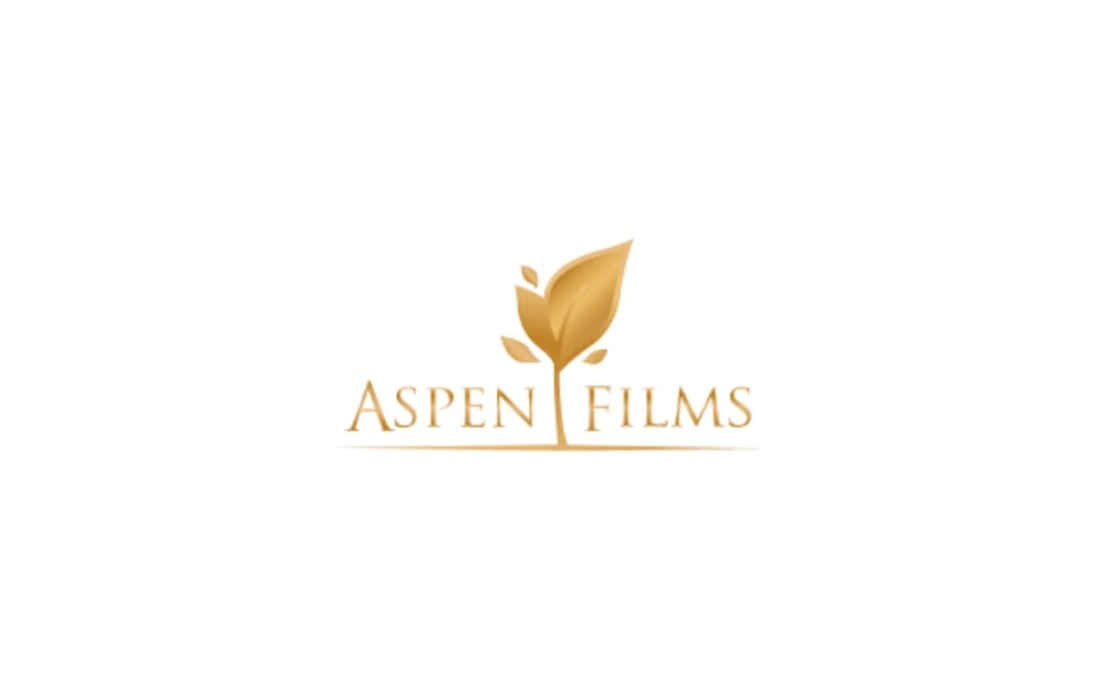 Aspen Films logo with a golden leaf tree graphic and elegant serif text “Aspen Films” — representing a Canadian video production company offering creative services and virtual events, based in Winnipeg.