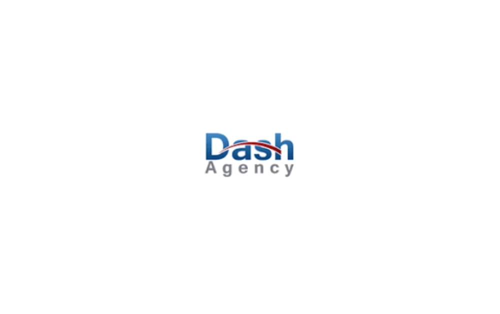 Logo of Dash Agency with the word “Dash” in blue with a red swoosh across the top and “Agency” written in gray below on a white background.