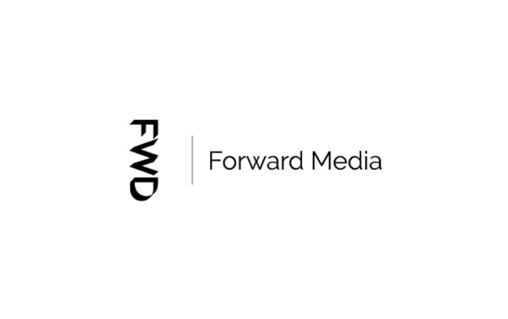 Logo of Forward Media with vertical bold "FWD" text on the left and “Forward Media” written in simple black font on a white background.