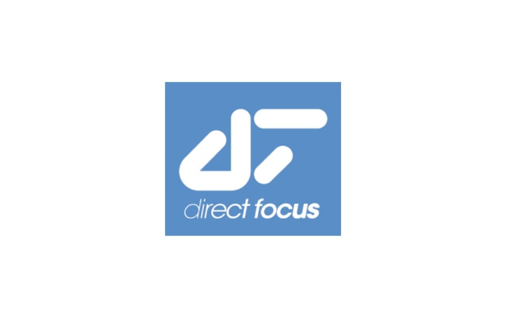 Logo of Direct Focus showing stylized white initials "DF" on a light blue background with the words "direct focus" below.