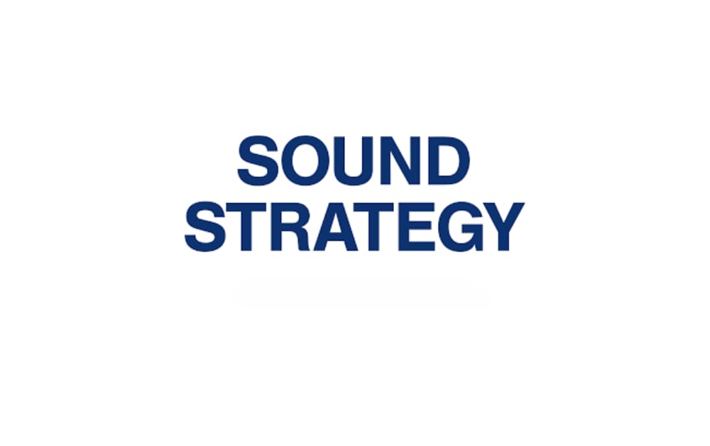 Simple, bold, dark blue text reading “SOUND STRATEGY” in uppercase sans-serif font on a plain white background.